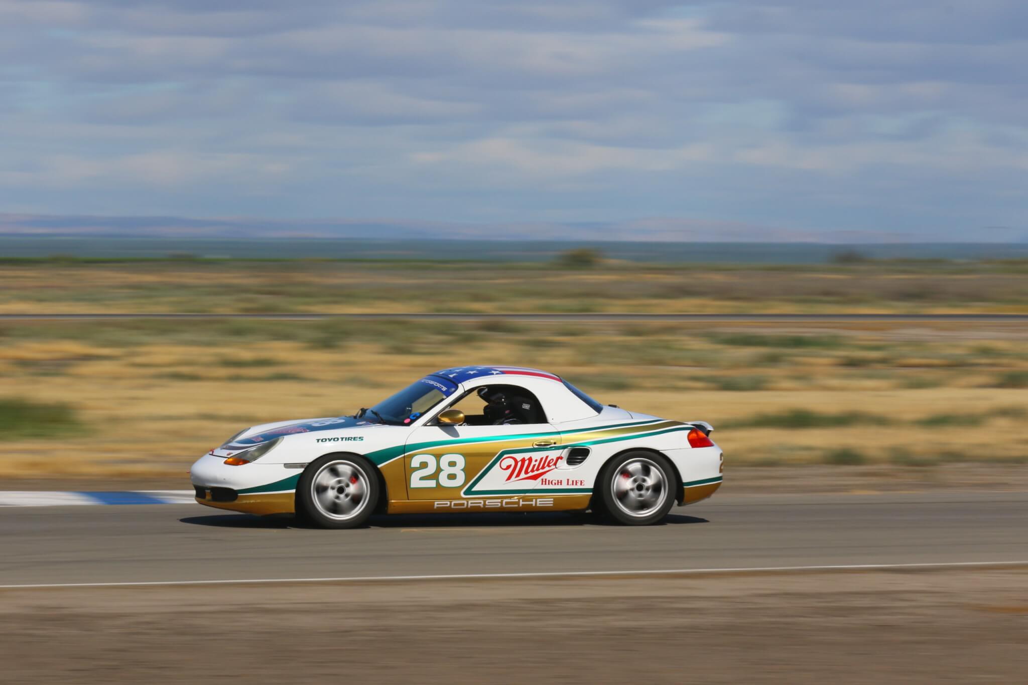 #28 Spec Boxster zipping by at Buttonwillow